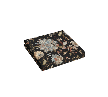 TOALHA DE MESA ESTAMPADA EM CASHMERE/FLORES INDIANAS SOBRE FUNDO PRETO | 130 x 300 cm; 130 x 280 cm; 130 x 130 cm