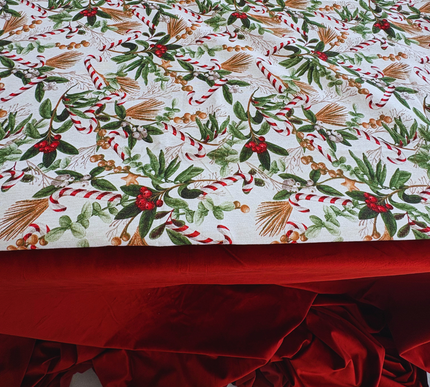 Toalha de mesa em veludo vermelho com estampado natalício | 160 x 270 cm