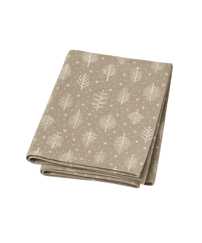 Mantel navideño abetos con copos de nieve con brillo