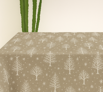 Toalha de mesa de Natal com pinheiros e flocos de neve brilhantes | 130 x 240 cm; 130 x 250 cm