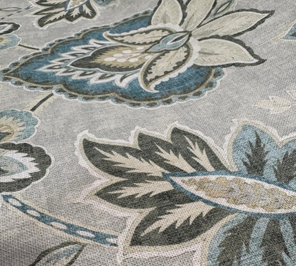 TOALHA DE MESA COM ESTAMPA IKAT VERDE E CINZA | 135 x 300 cm