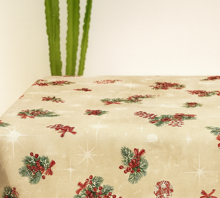 Toalha de mesa de Natal com flor de azevinho e glitter | 130 x 240 cm; 170 x 270 cm