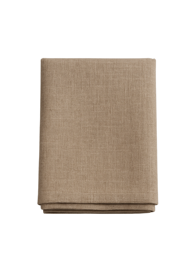 TOALHA DE MESA EM LINHO. Cor bege, areia molhada.