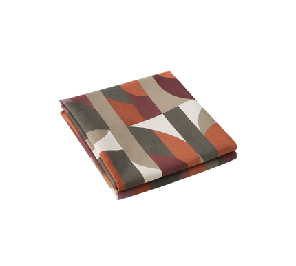 TOALHA DE MESA COM ESTAMPA GEOMÉTRICA ABSTRATA, COR TERRACOTA OUTONO.