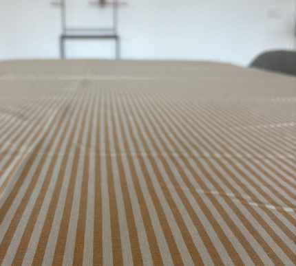 CAMEL AND Ecru STRIPED PRINTED TABLECLOTH