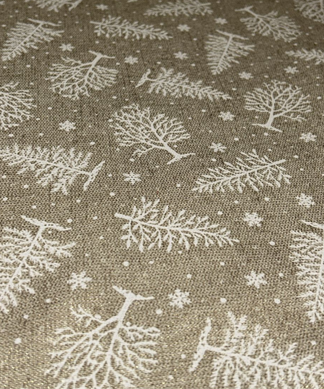 Mantel navideño abetos con copos de nieve con brillo